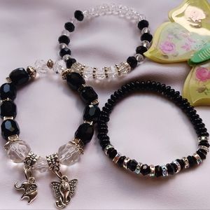 Handmade Double stretch Bracelet  "black elephant" (prosperity)